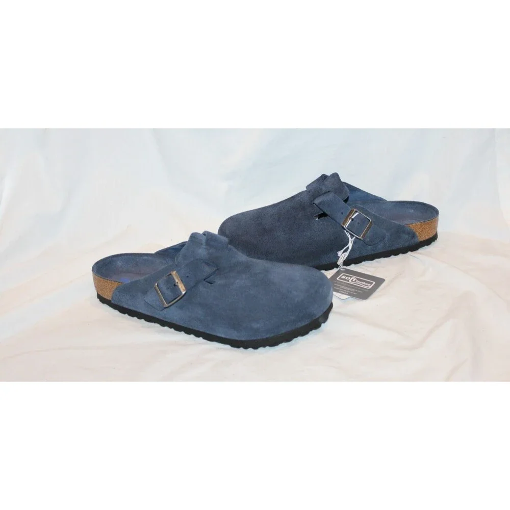 Birkenstock Men Boston BS Suede Mule Clog Suede Sandals EU 42 US 9 Reg New Navy